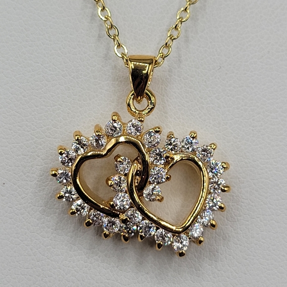 Swarovski Jewelry - Heart Necklace Made w/ Swarovski Crystals Double Heart Gold Overlay NWOT